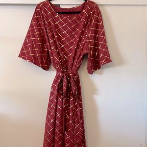 SHEIN dress, color is more of a red wine and gold.